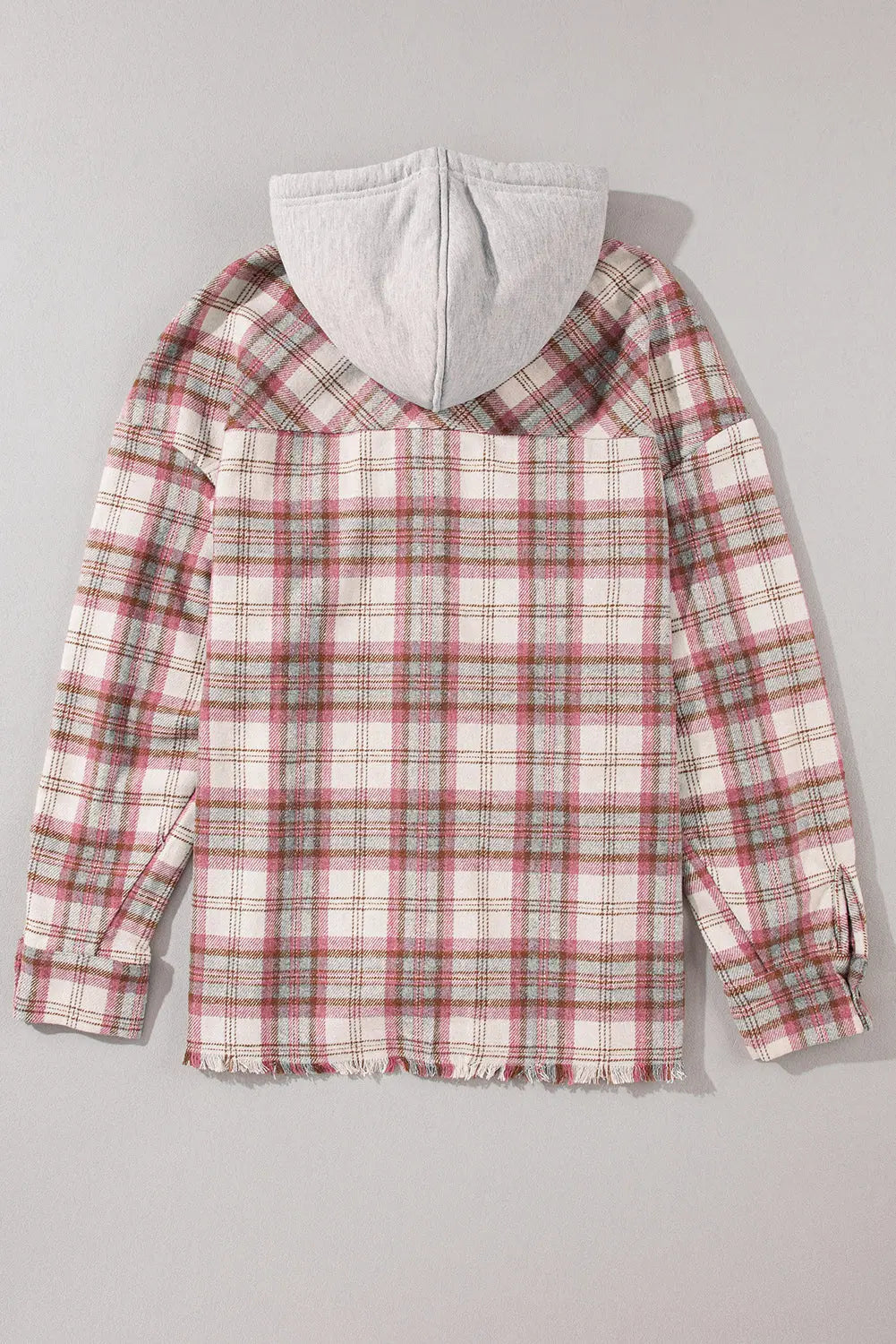 Multicolour Plaid Flap Pocket Hooded Raw Hem Jacket eAura