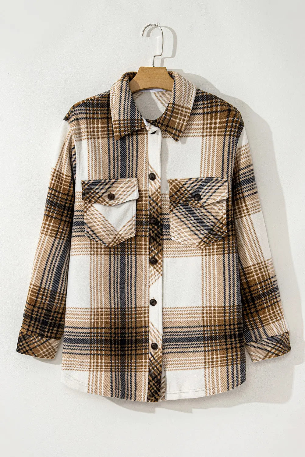 Multicolour Plaid Print Flap Pocket Button Up Shacket eAura