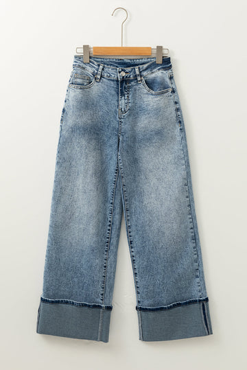 Blue High Rise Button Zip Fly Medium Wash Jeans - Bottoms/Jeans/WideLeg