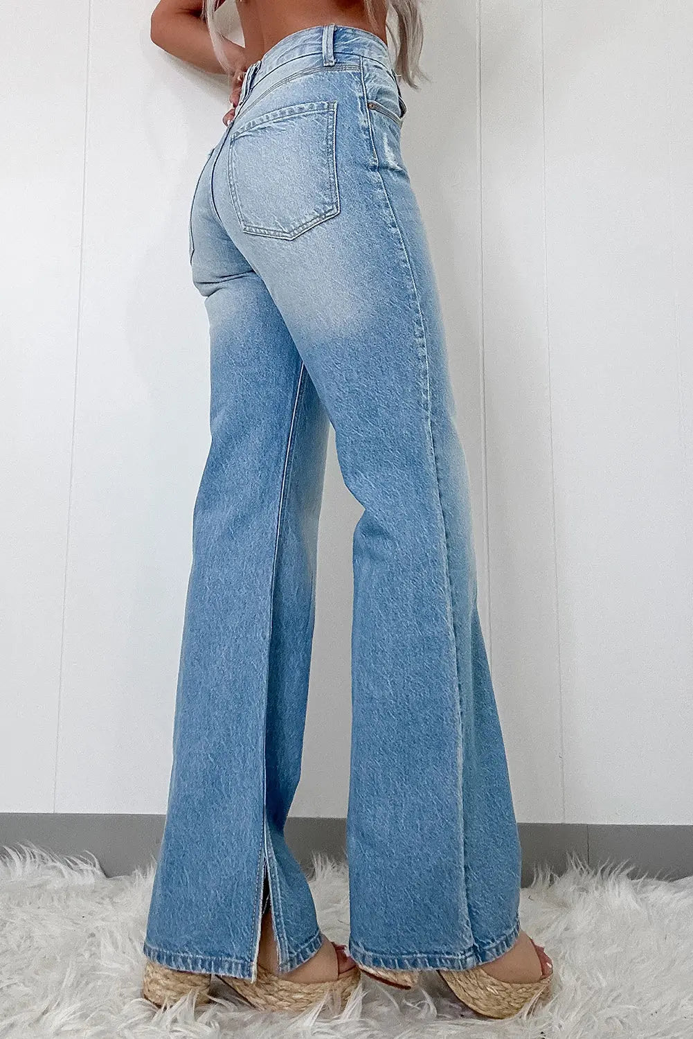 Myosotis High Rise Shift Slit Leg Straight Jeans - eAura