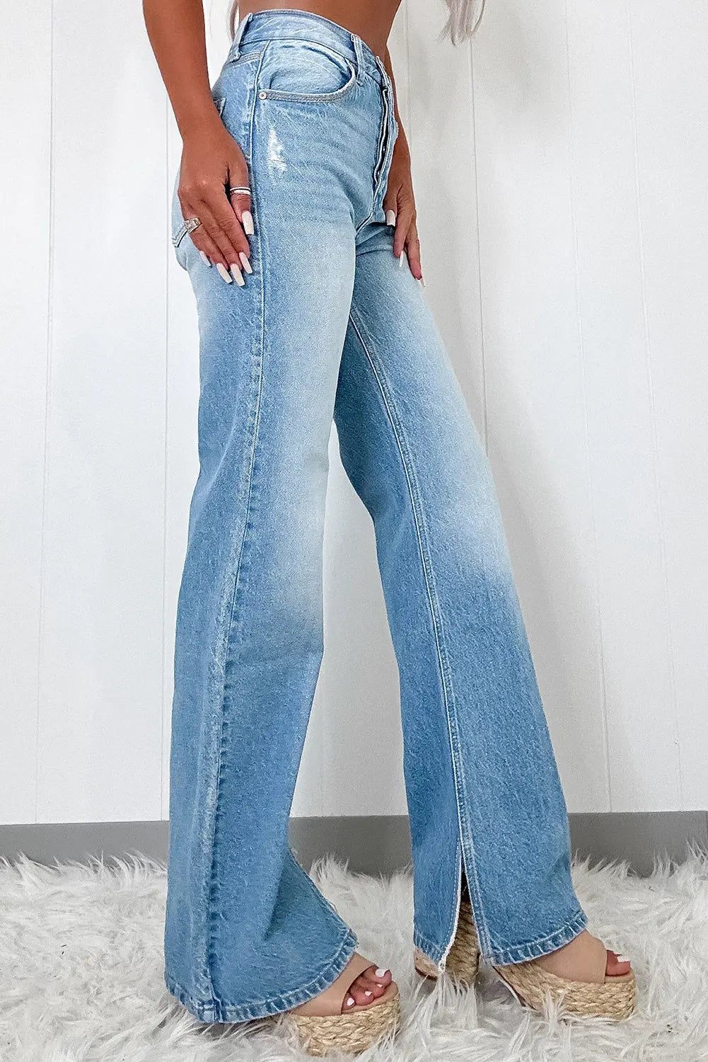 Myosotis High Rise Shift Slit Leg Straight Jeans - eAura