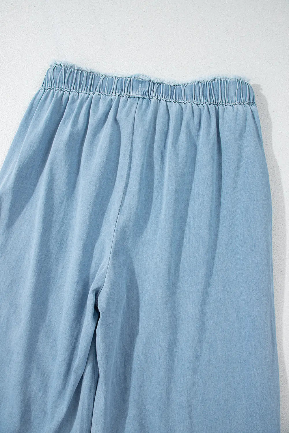 Myosotis Light Wash Raw Hem Ruffled Wide Leg Jeans Beagle Boutique Fashion Outlet