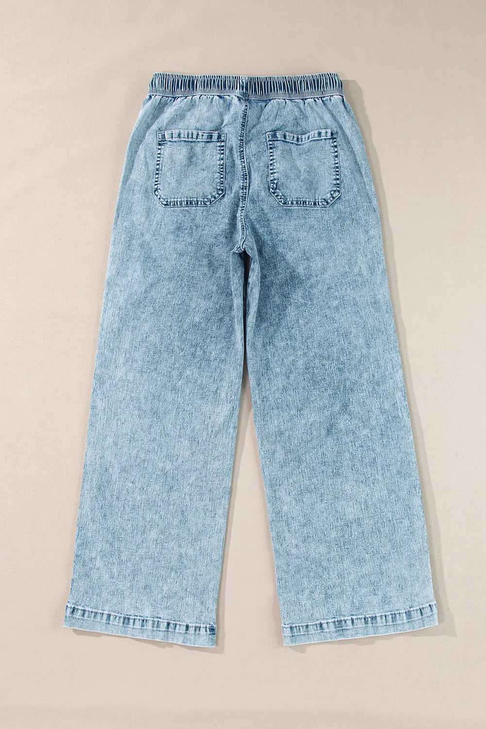 Myosotis Mineral Wash Drawstring Waist Loose Straight Denim Trousers eAura