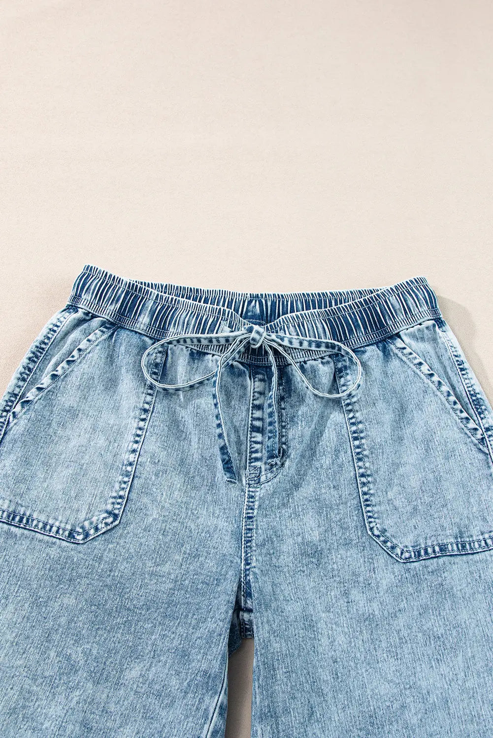Myosotis Mineral Wash Drawstring Waist Loose Straight Denim Trousers eAura