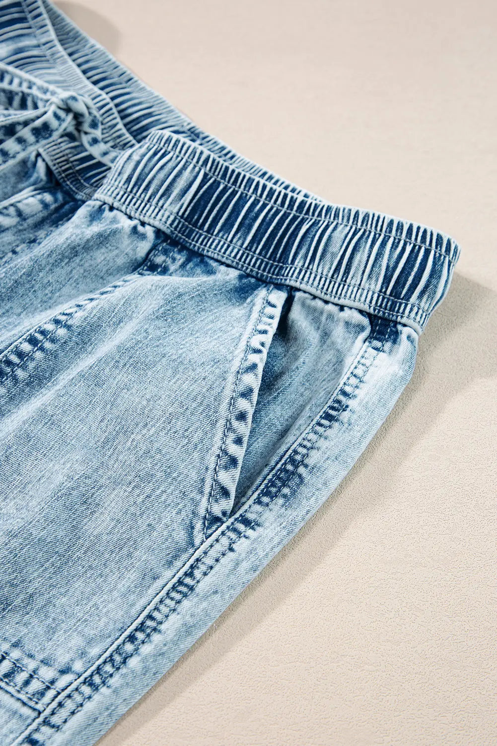 Myosotis Mineral Wash Drawstring Waist Loose Straight Denim Trousers eAura