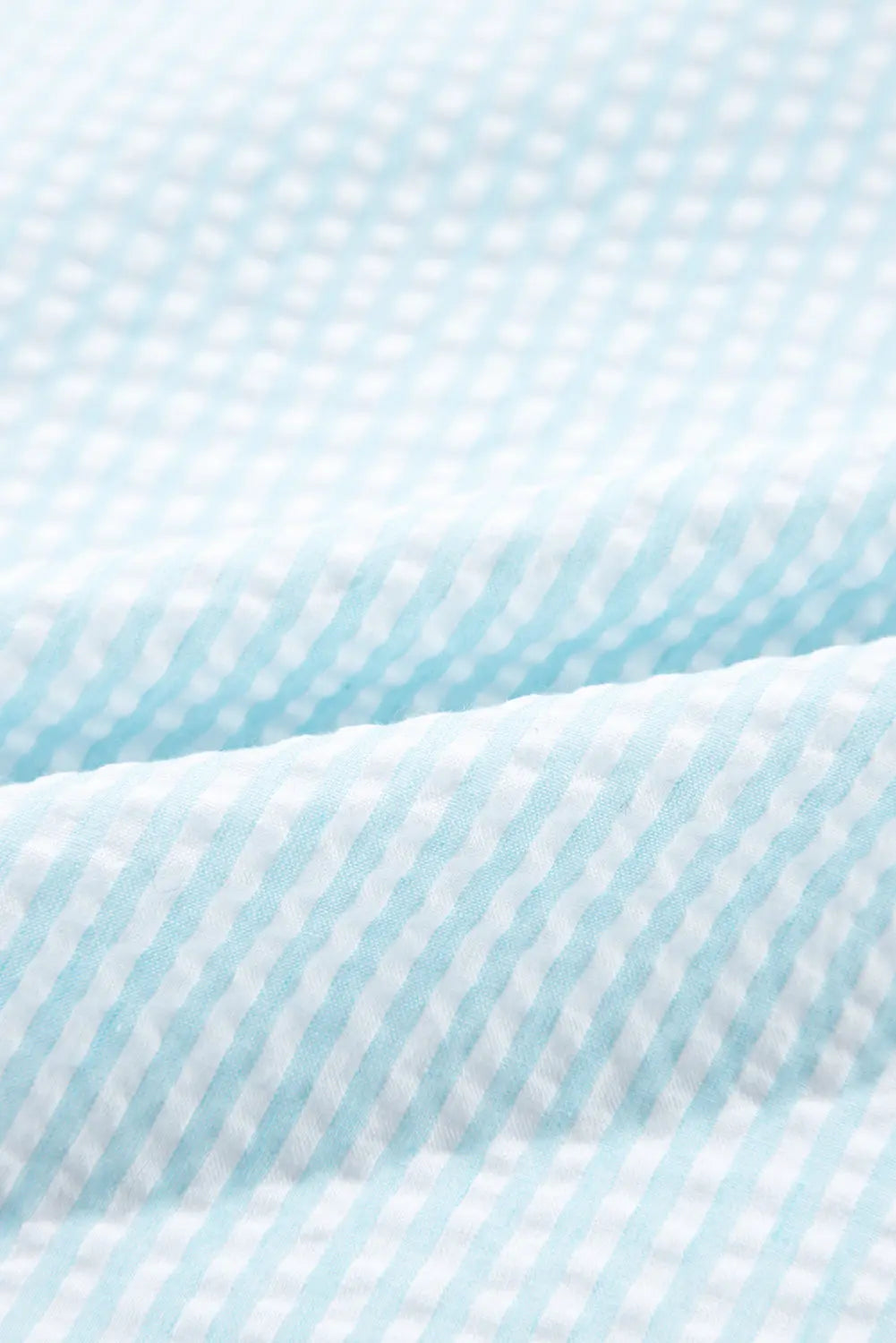 Myosotis Seersucker Ruffled Puff Sleeve Stand Neck Mini Dress - eAura