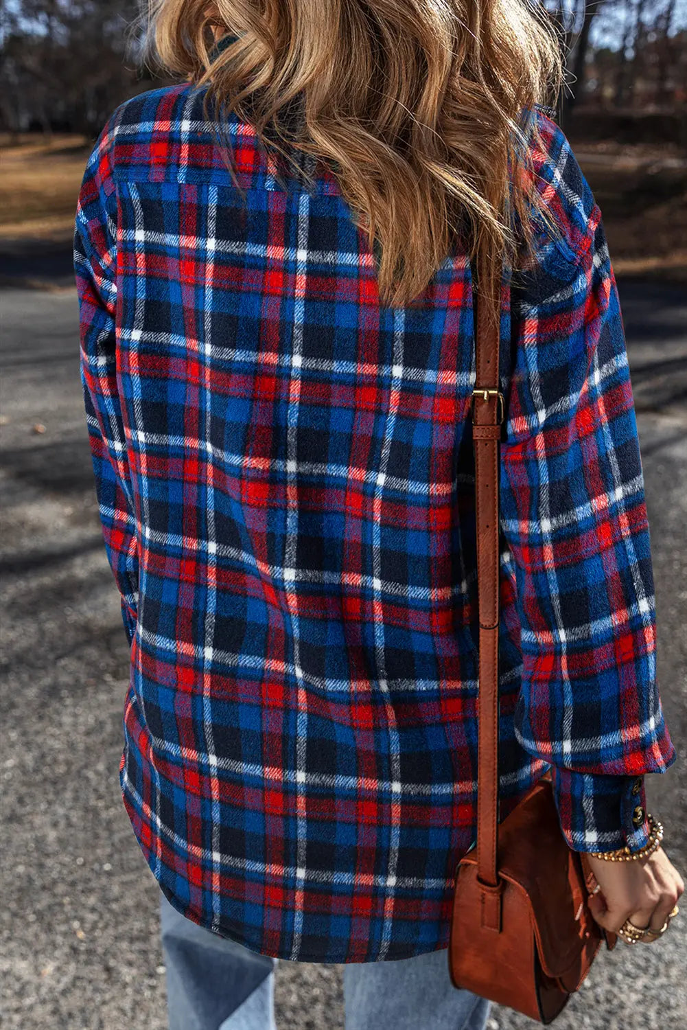 Navy Blue Plaid Flap Pocket Button Up Shacket Beagle Boutique Fashion Outlet