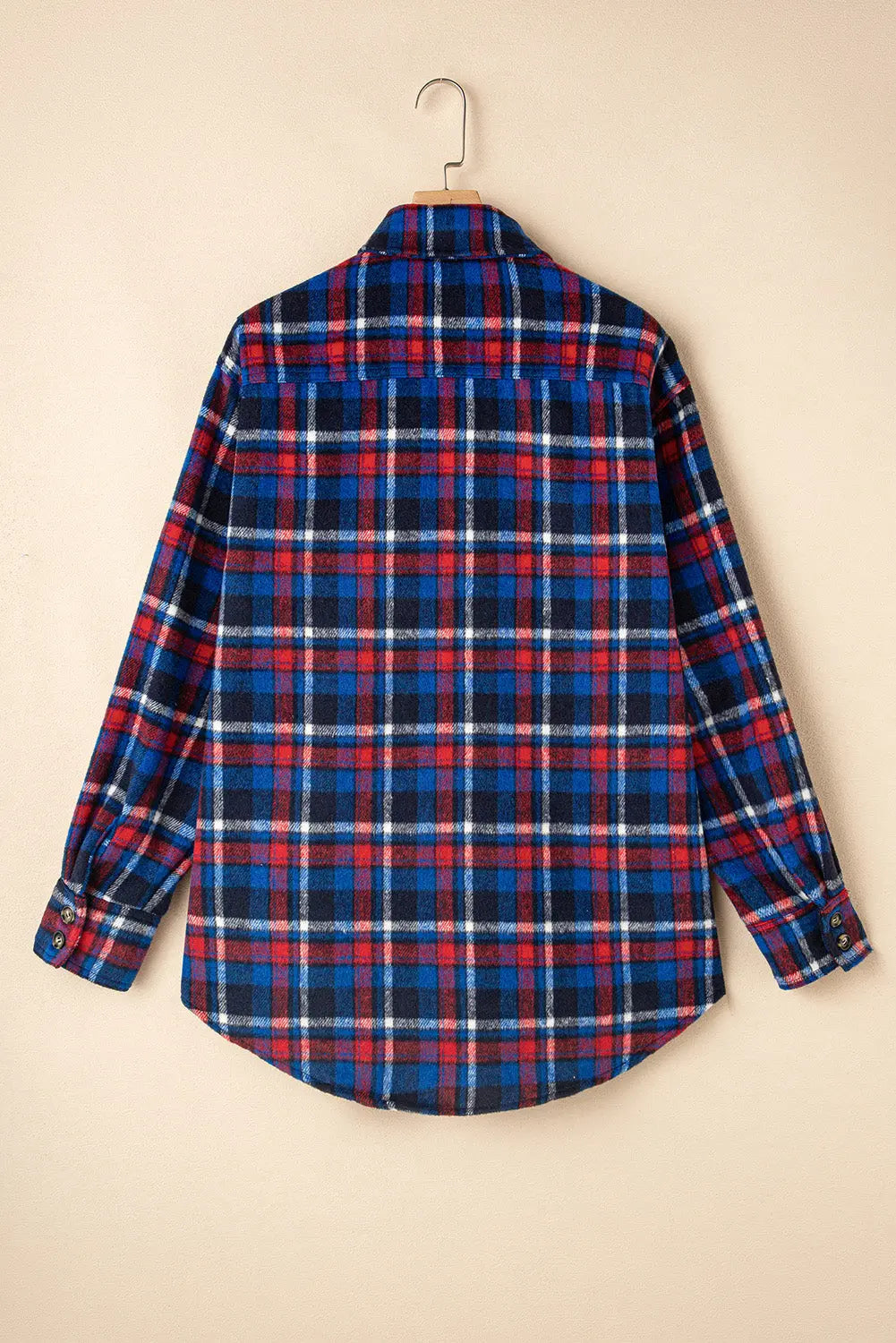 Navy Blue Plaid Flap Pocket Button Up Shacket Beagle Boutique Fashion Outlet
