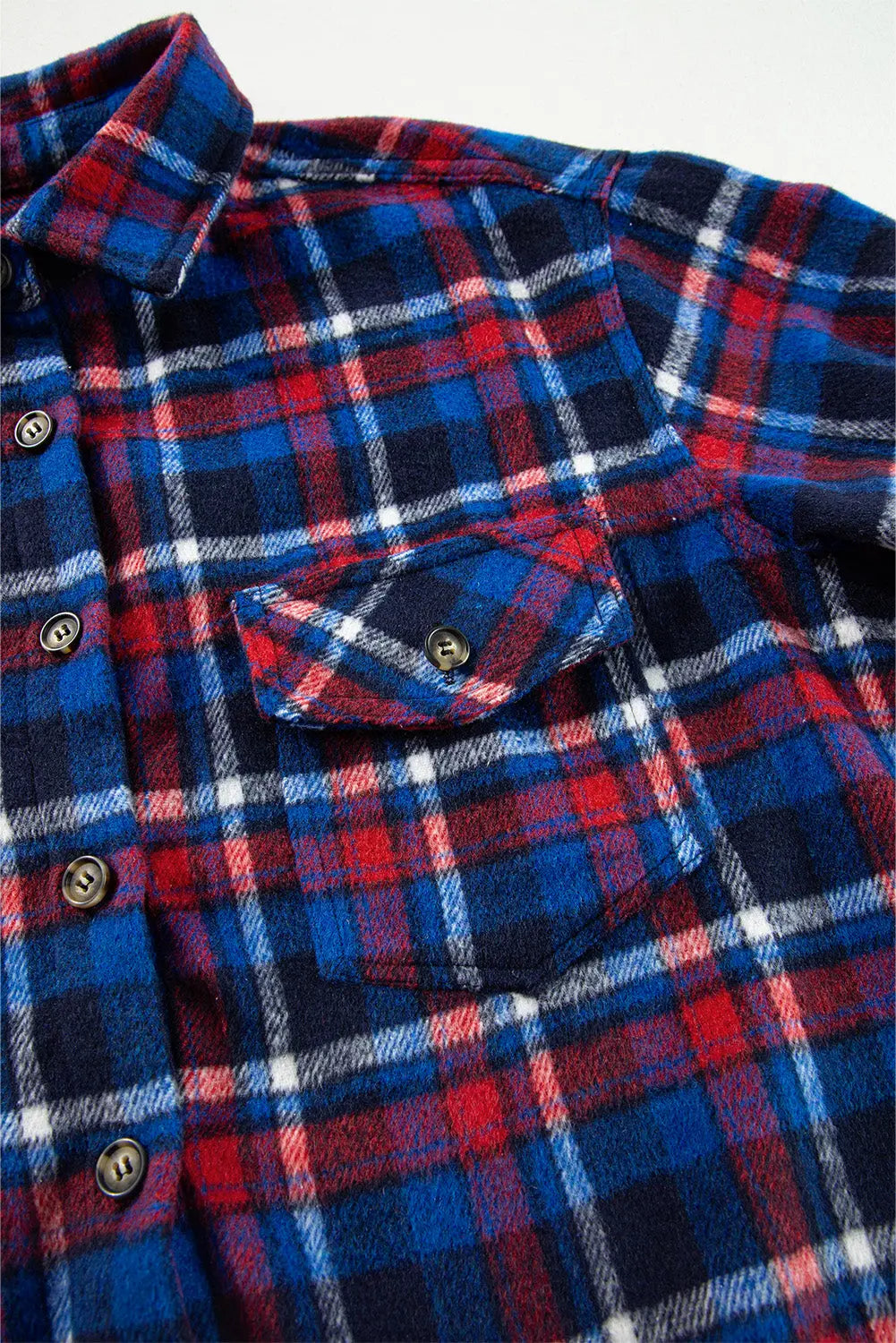 Navy Blue Plaid Flap Pocket Button Up Shacket Beagle Boutique Fashion Outlet