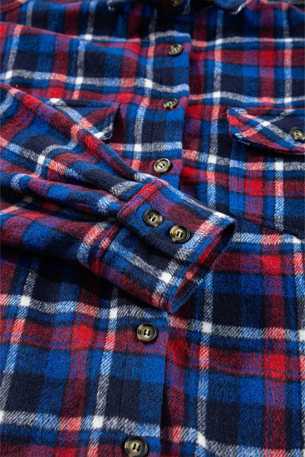 Navy Blue Plaid Flap Pocket Button Up Shacket Beagle Boutique Fashion Outlet