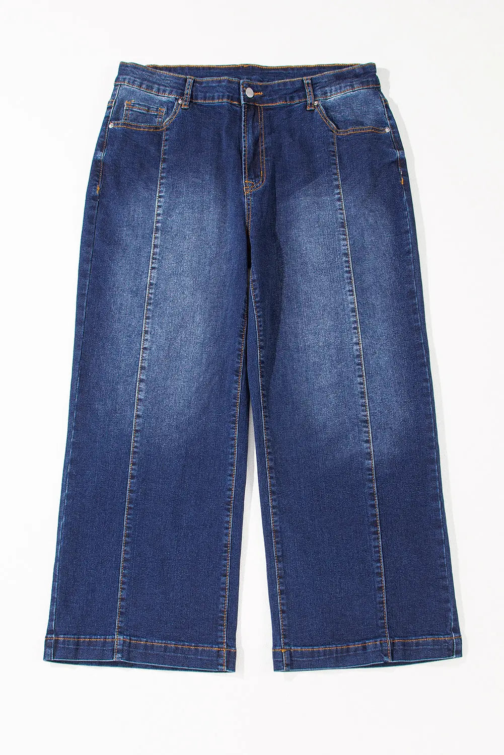 Navy Blue Plus Size Seamed Wide Leg High Waist Jeans Beagle Boutique Fashion Outlet