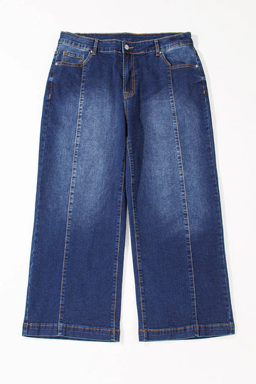 Navy Blue Plus Size Seamed Wide Leg High Waist Jeans Beagle Boutique Fashion Outlet