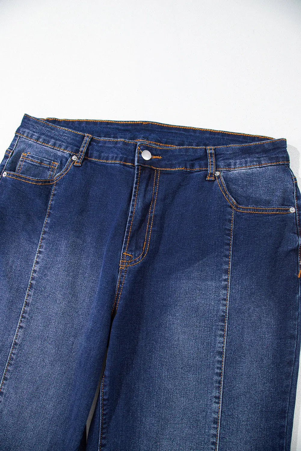 Navy Blue Plus Size Seamed Wide Leg High Waist Jeans Beagle Boutique Fashion Outlet