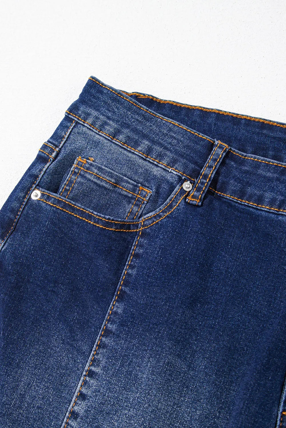 Navy Blue Plus Size Seamed Wide Leg High Waist Jeans Beagle Boutique Fashion Outlet