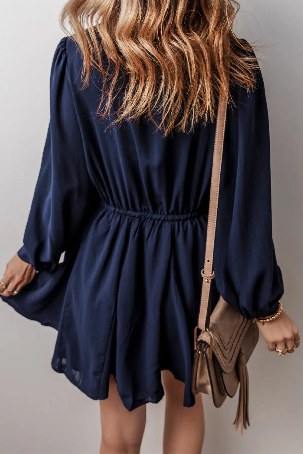 Navy Blue Solid Chest Pockets Tunic Shirt Mini Dress Beagle Boutique Fashion Outlet