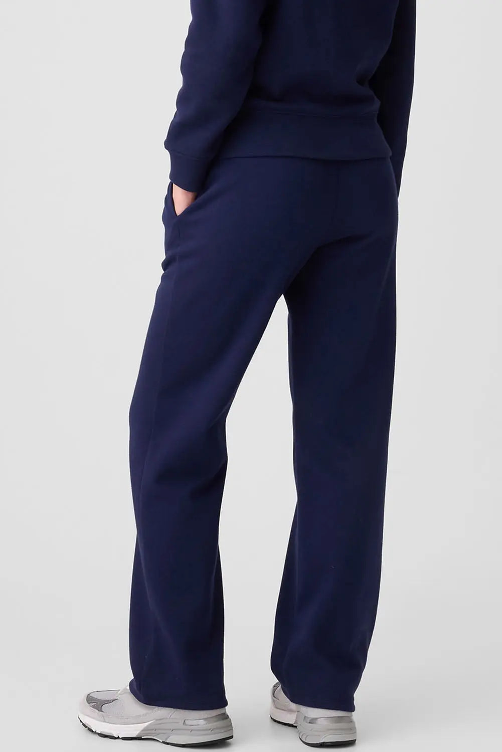 Navy Blue Solid Colour Fleece Lined Drawstring Waist Casual Trousers Beagle Boutique Fashion Outlet