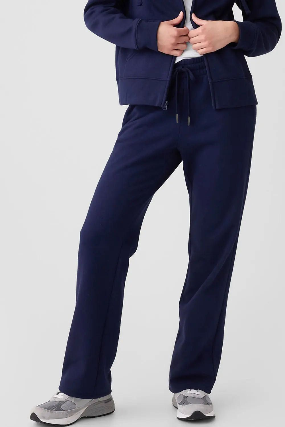 Navy Blue Solid Colour Fleece Lined Drawstring Waist Casual Trousers Beagle Boutique Fashion Outlet