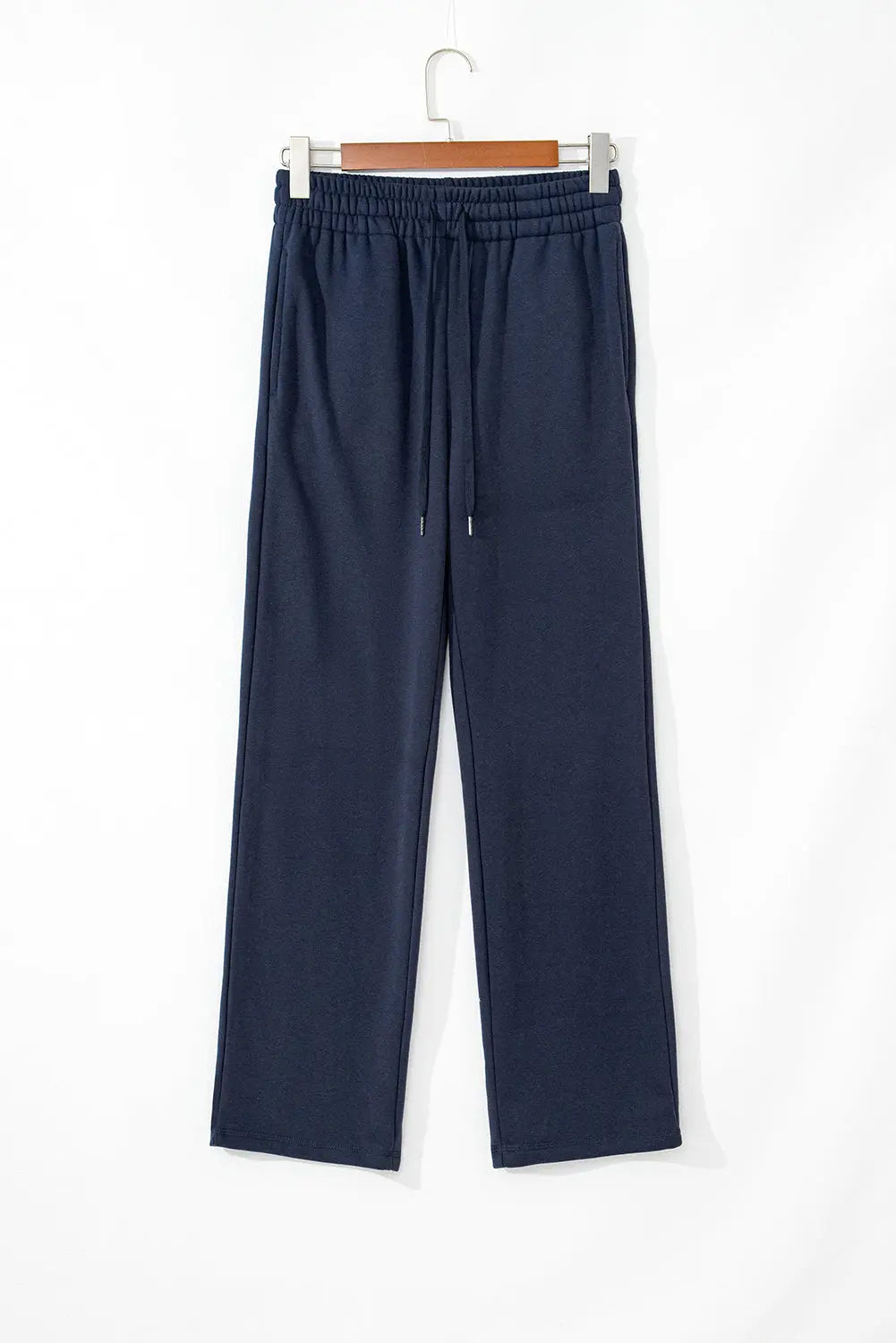 Navy Blue Solid Colour Fleece Lined Drawstring Waist Casual Trousers Beagle Boutique Fashion Outlet