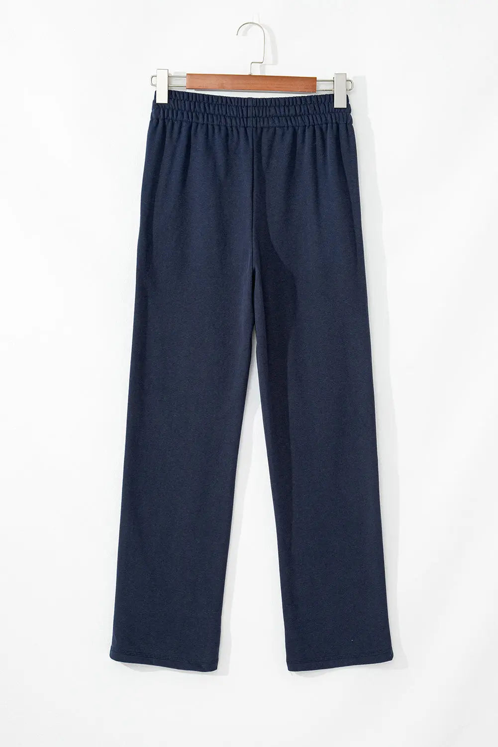 Navy Blue Solid Colour Fleece Lined Drawstring Waist Casual Trousers Beagle Boutique Fashion Outlet