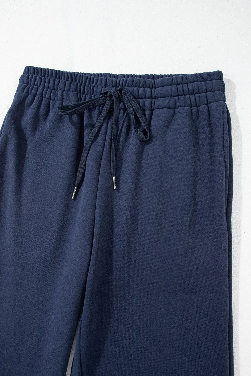 Navy Blue Solid Colour Fleece Lined Drawstring Waist Casual Trousers Beagle Boutique Fashion Outlet