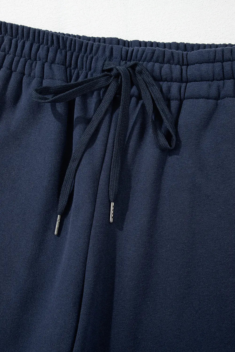 Navy Blue Solid Colour Fleece Lined Drawstring Waist Casual Trousers Beagle Boutique Fashion Outlet