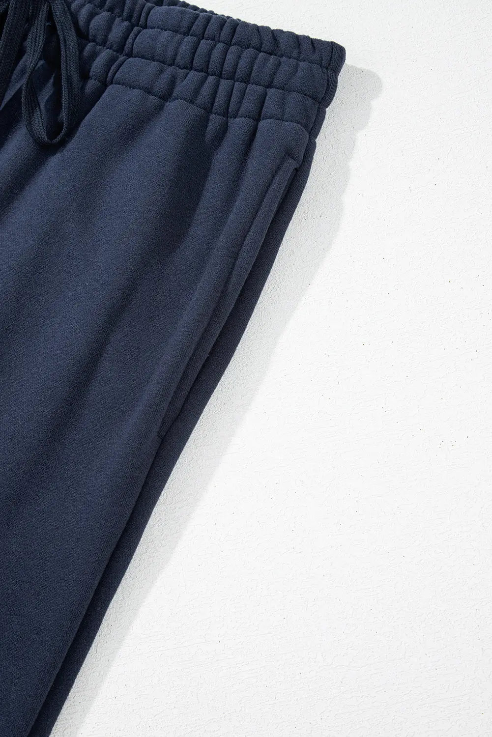 Navy Blue Solid Colour Fleece Lined Drawstring Waist Casual Trousers Beagle Boutique Fashion Outlet