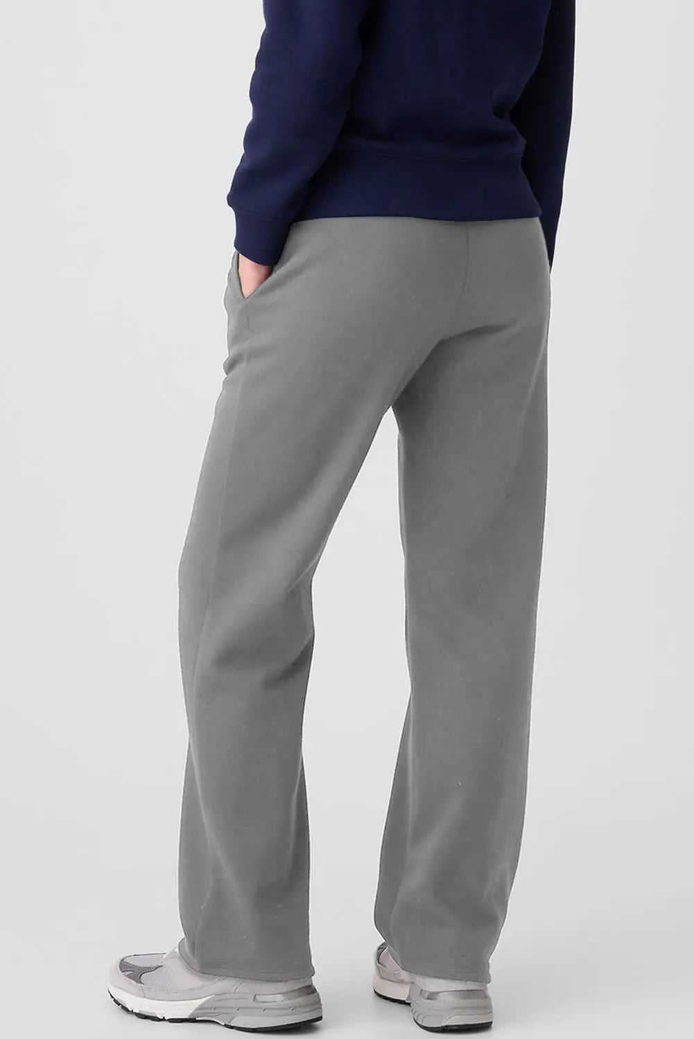 Navy Blue Solid Colour Fleece Lined Drawstring Waist Casual Trousers Beagle Boutique Fashion Outlet