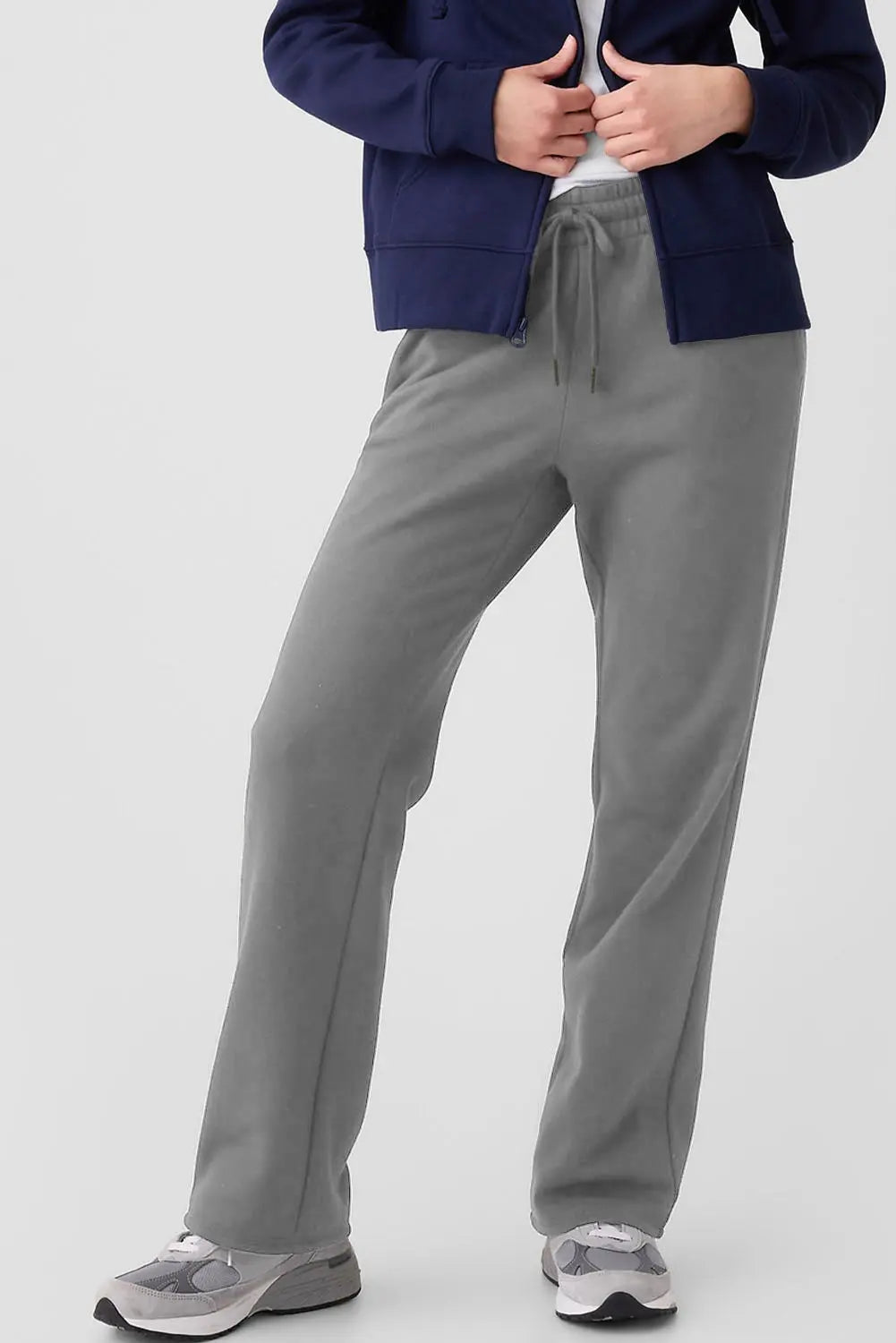 Navy Blue Solid Colour Fleece Lined Drawstring Waist Casual Trousers Beagle Boutique Fashion Outlet