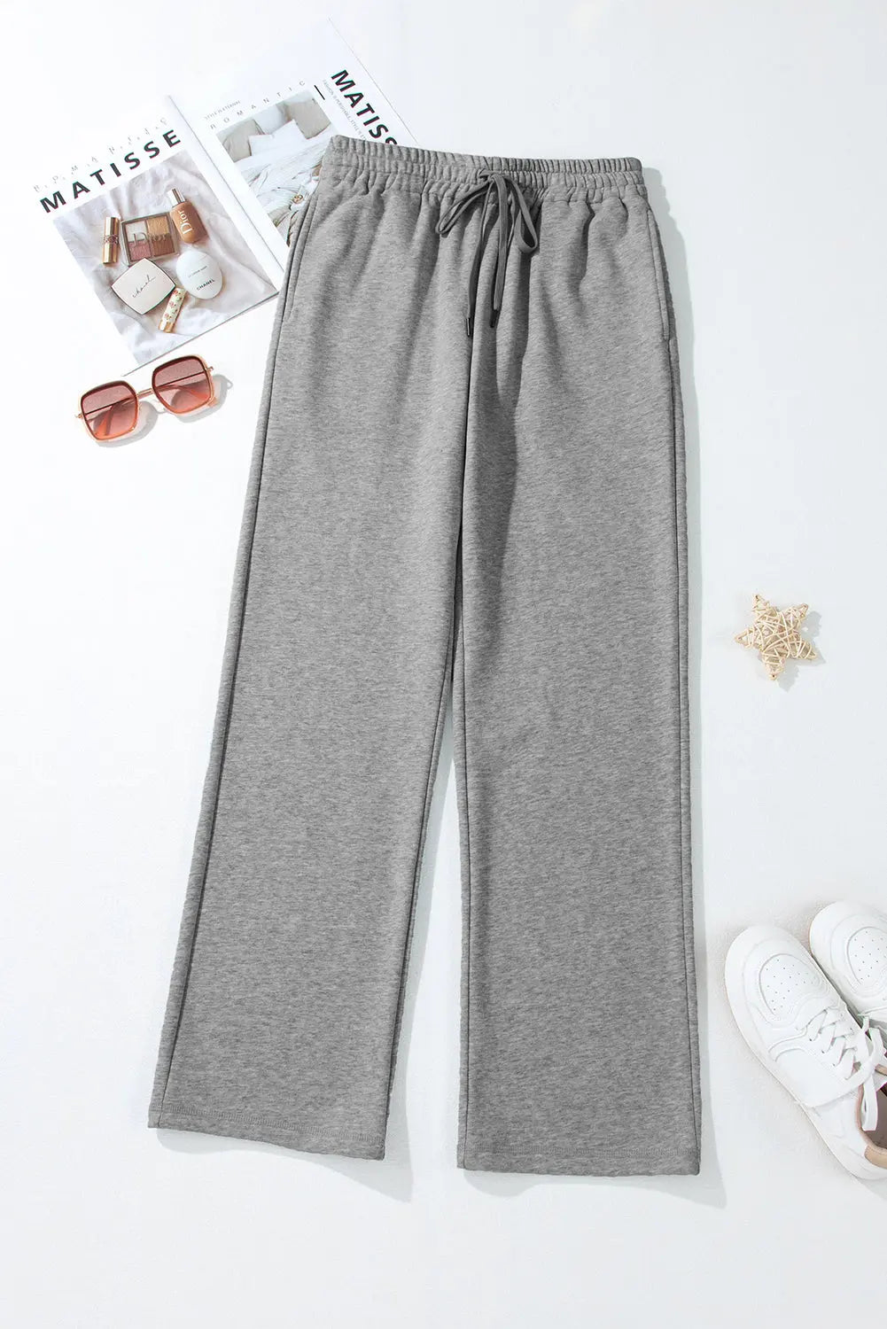 Navy Blue Solid Colour Fleece Lined Drawstring Waist Casual Trousers Beagle Boutique Fashion Outlet