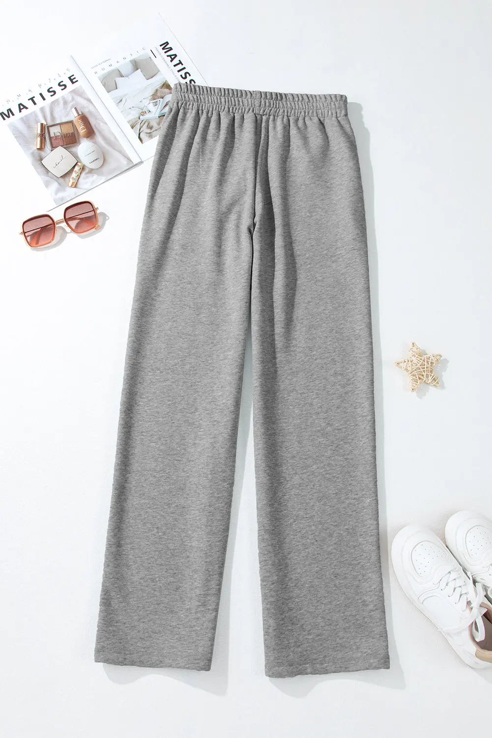 Navy Blue Solid Colour Fleece Lined Drawstring Waist Casual Trousers Beagle Boutique Fashion Outlet