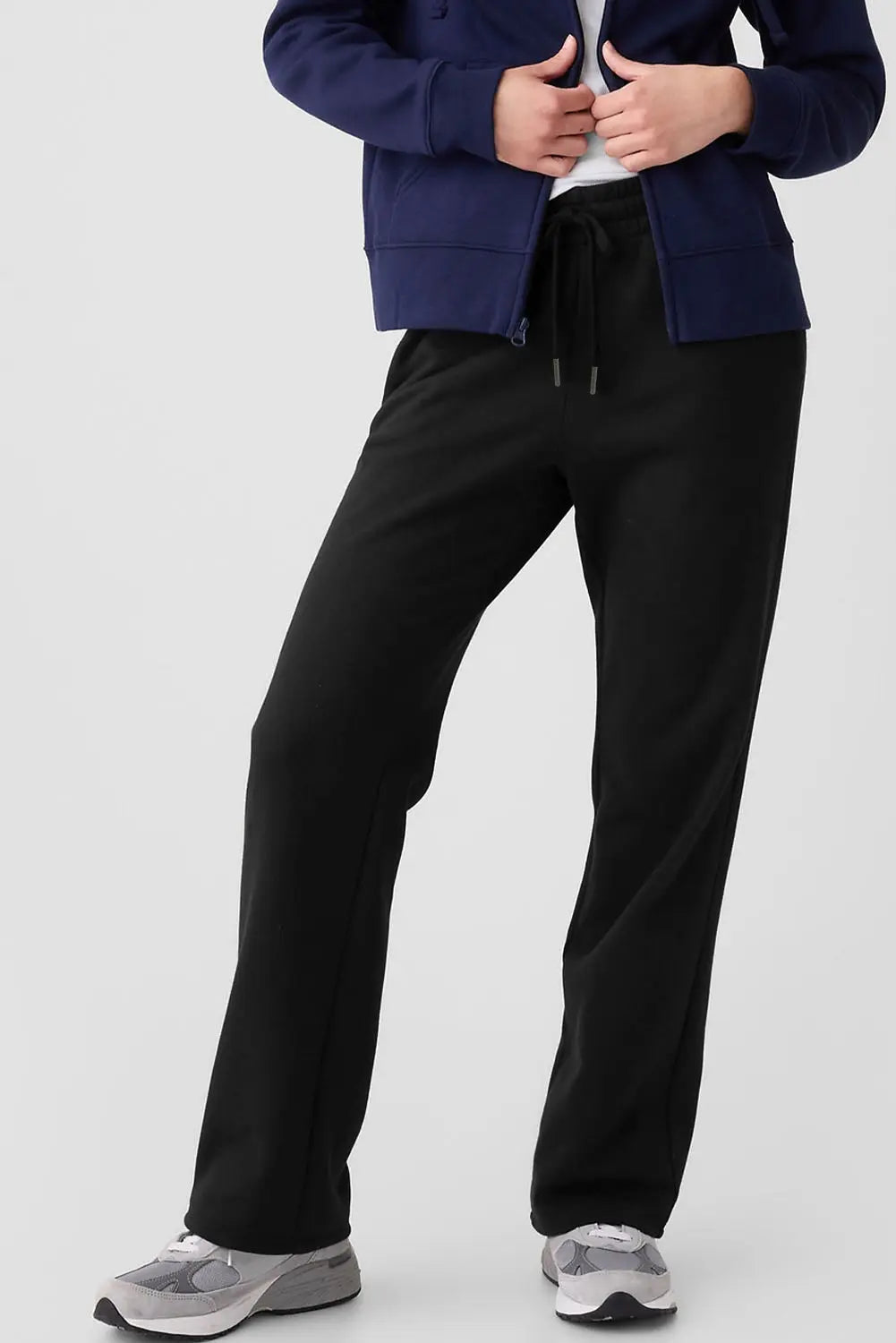 Navy Blue Solid Colour Fleece Lined Drawstring Waist Casual Trousers Beagle Boutique Fashion Outlet