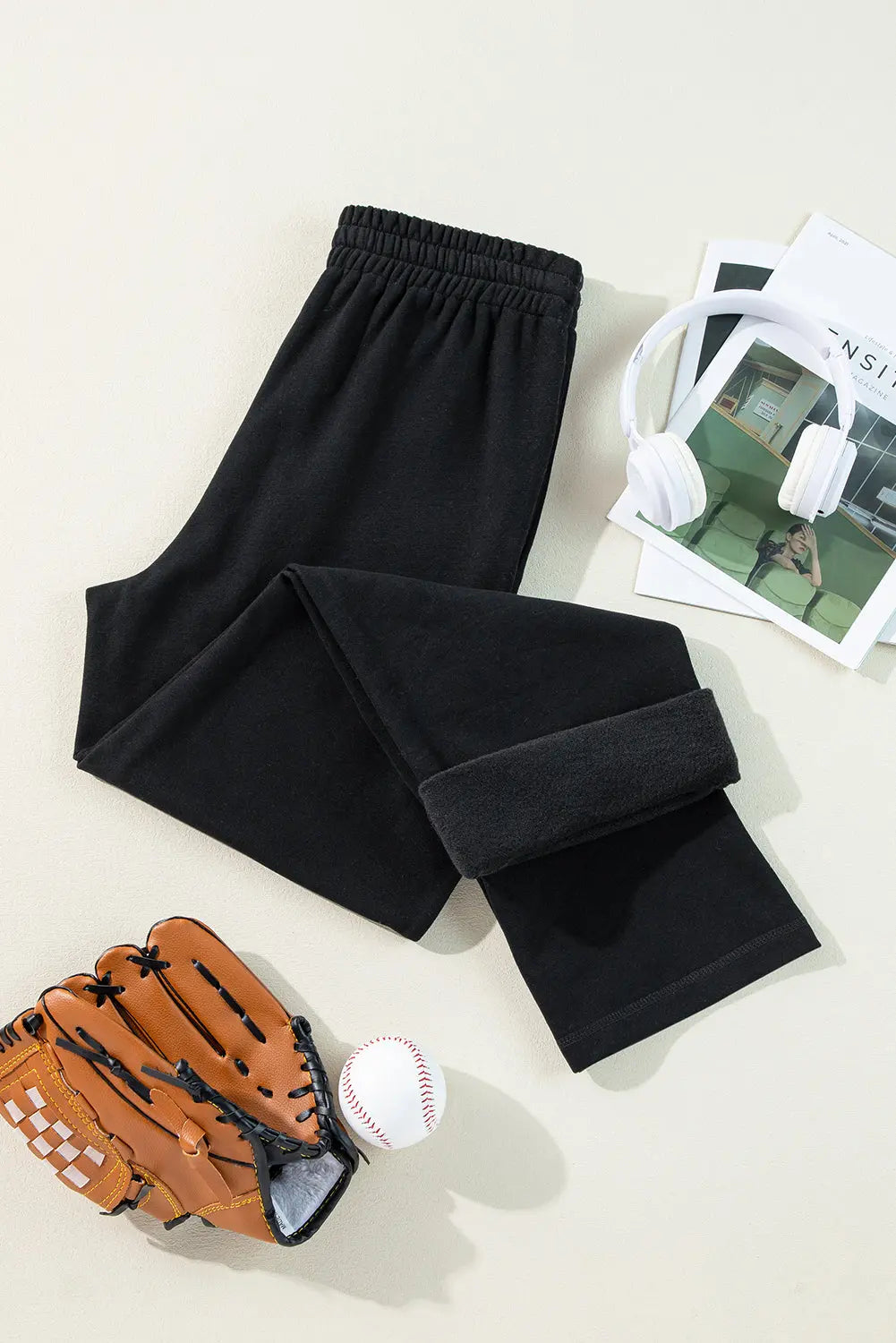 Navy Blue Solid Colour Fleece Lined Drawstring Waist Casual Trousers Beagle Boutique Fashion Outlet