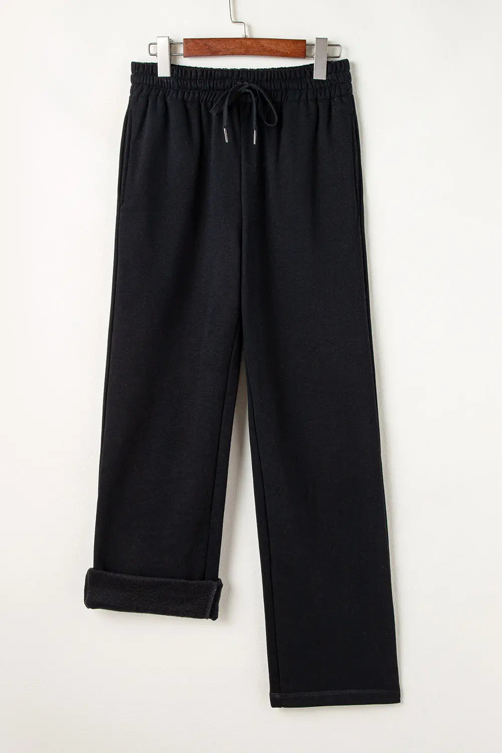 Navy Blue Solid Colour Fleece Lined Drawstring Waist Casual Trousers Beagle Boutique Fashion Outlet