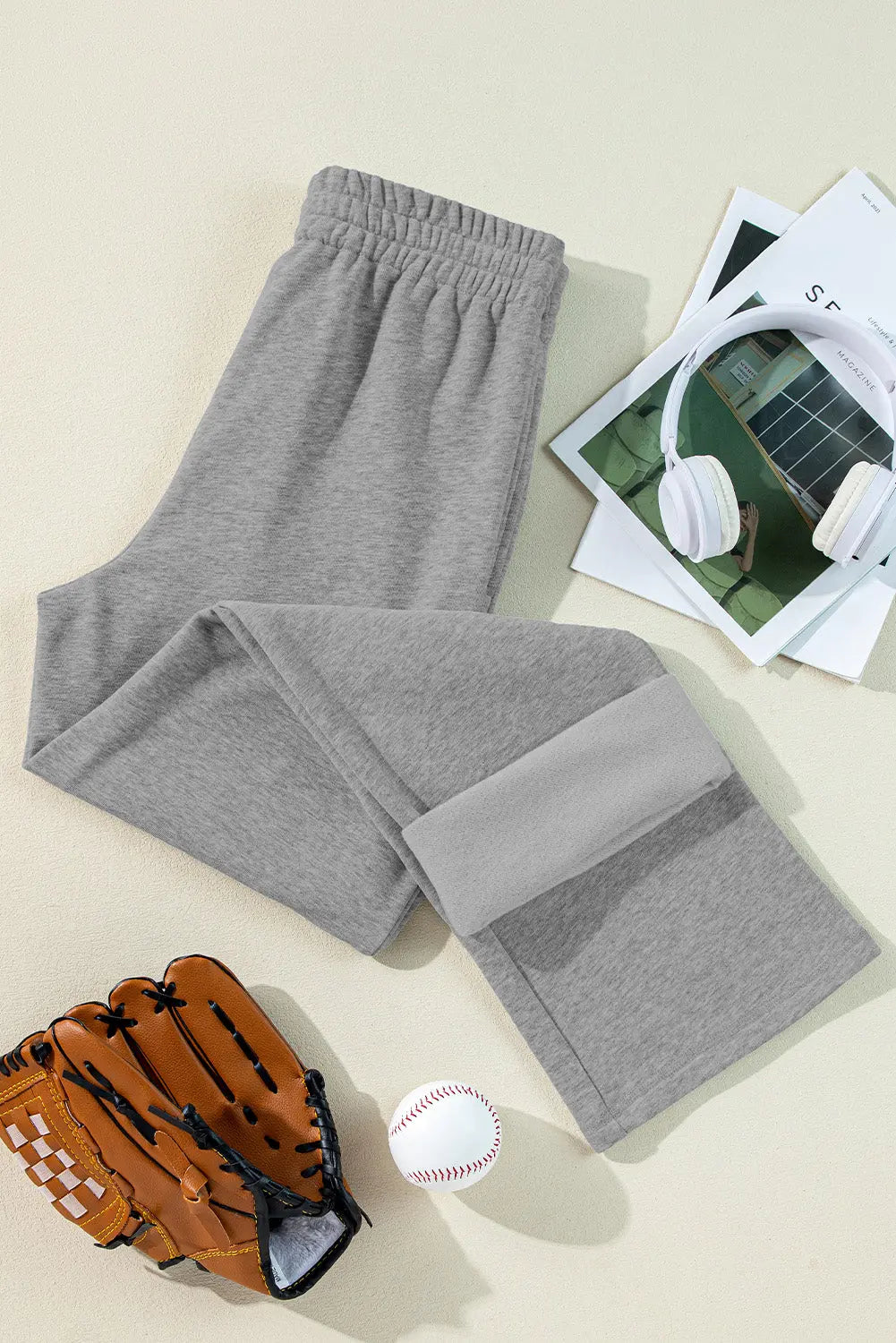Navy Blue Solid Colour Fleece Lined Drawstring Waist Casual Trousers Beagle Boutique Fashion Outlet