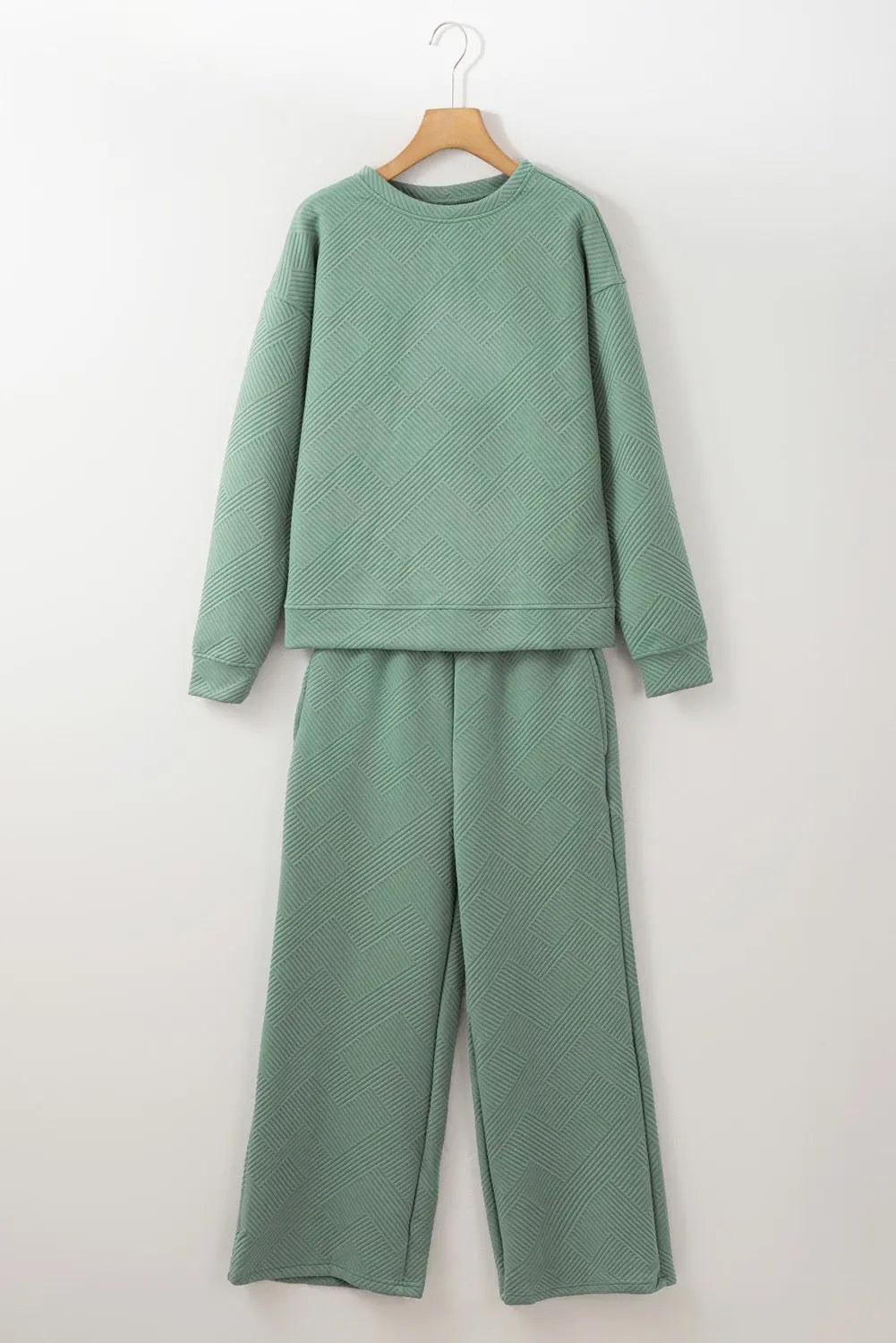 Navy Blue Textured Loose Slouchy Long Sleeve Top and Trousers Set - eAura