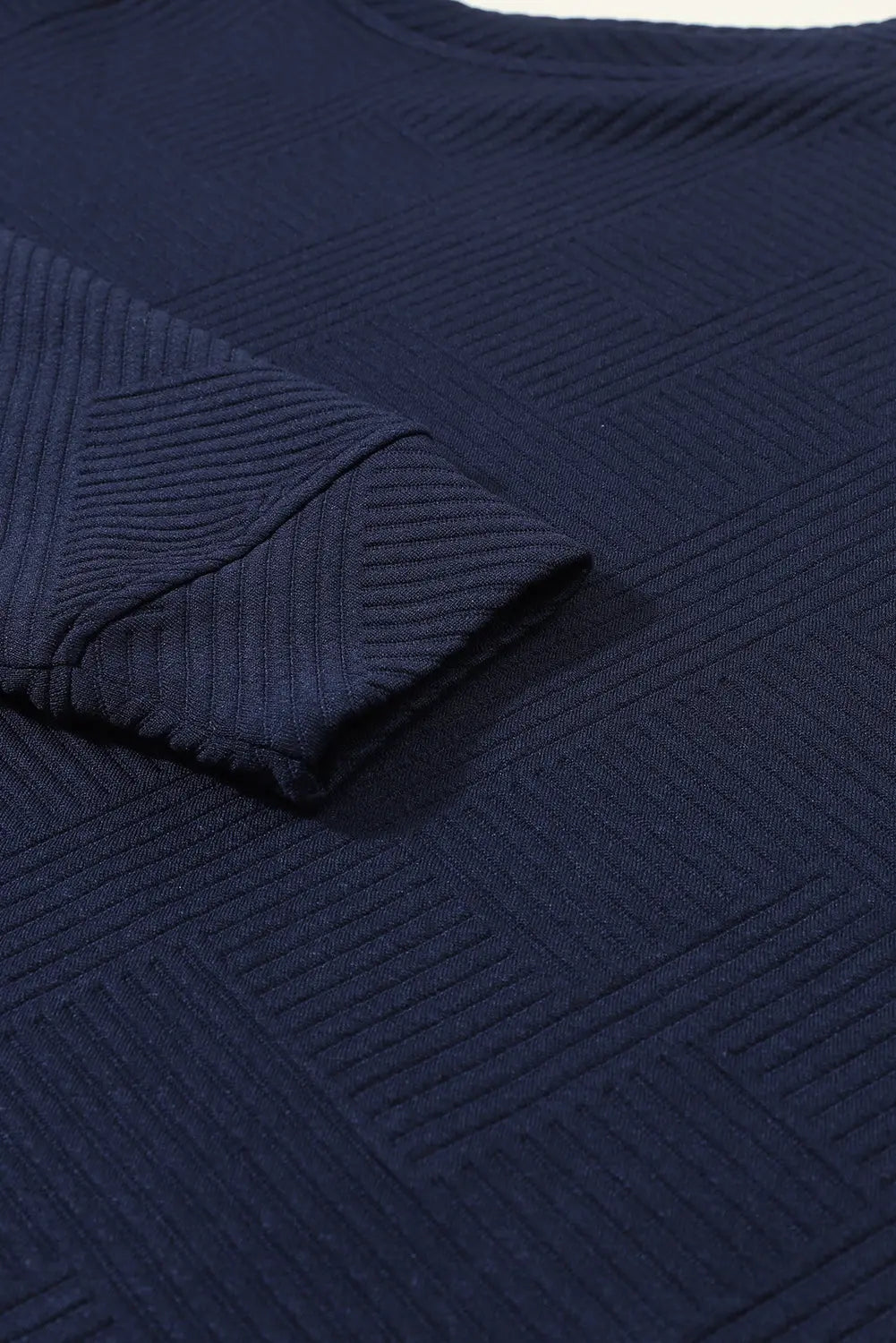 Navy Blue Textured Loose Slouchy Long Sleeve Top and Trousers Set - eAura