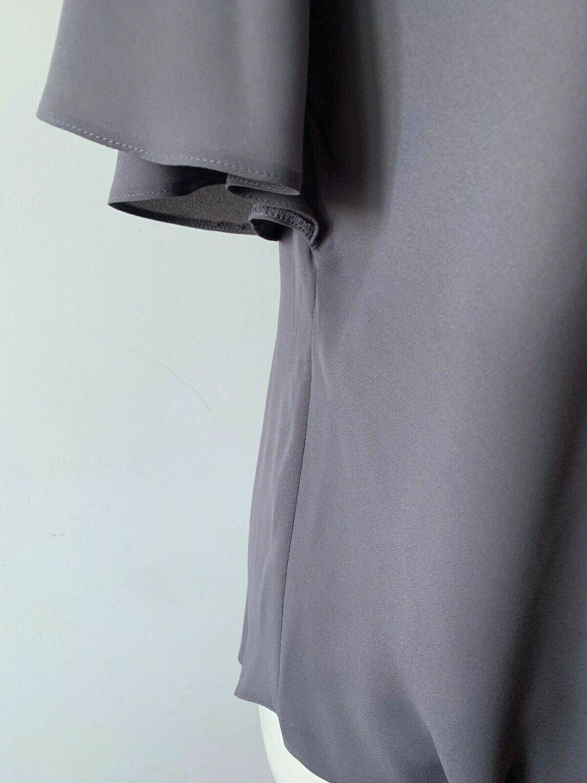 New Look Grey Tie Neck Wrap Blouse Size 8 Draped Short Sleeves - BB Fashion Outlet