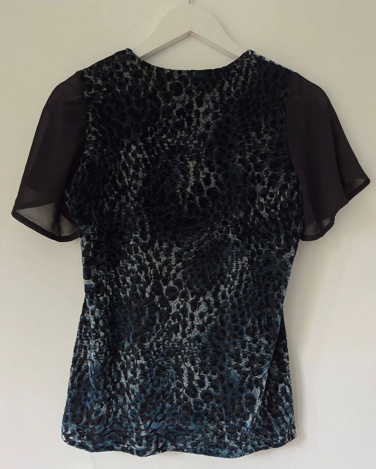 Nightingales Lined Top Size 10 Mesh Sleeves Velvet Textured - BB Fashion Outlet