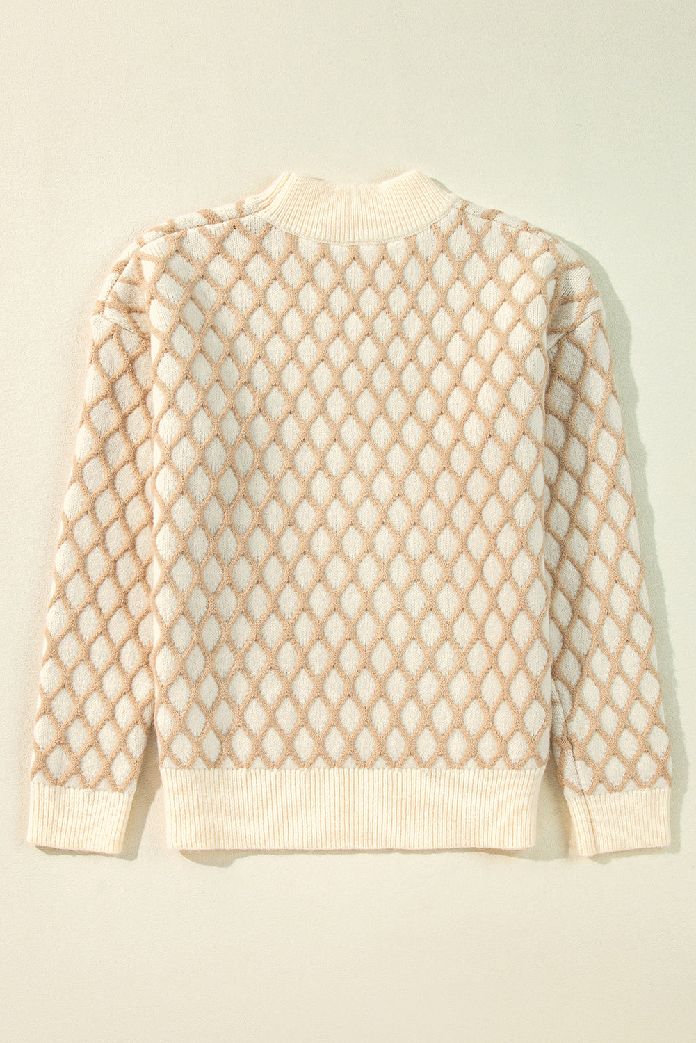 Oatmeal Diamond Knit Drop Shoulder Loose Sweater - Sweaters & Cardigans/Sweaters