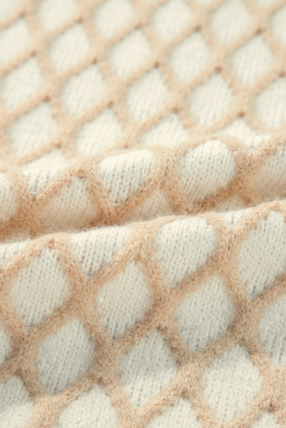 Oatmeal Diamond Knit Drop Shoulder Loose Sweater - Sweaters & Cardigans/Sweaters
