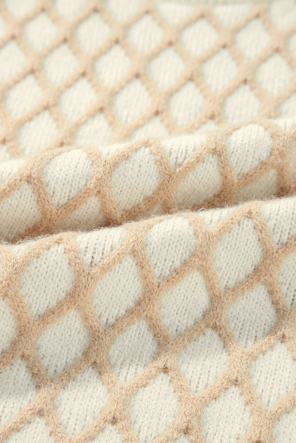 Oatmeal Diamond Knit Drop Shoulder Loose Sweater - Sweaters & Cardigans/Sweaters