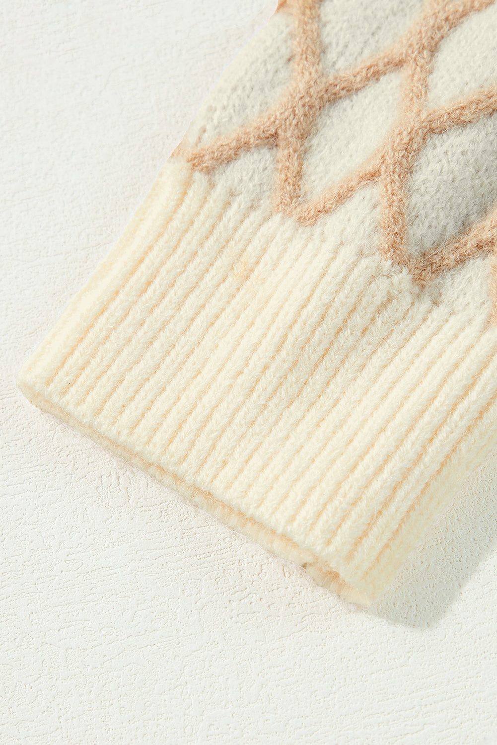 Oatmeal Diamond Knit Drop Shoulder Loose Sweater - Sweaters & Cardigans/Sweaters