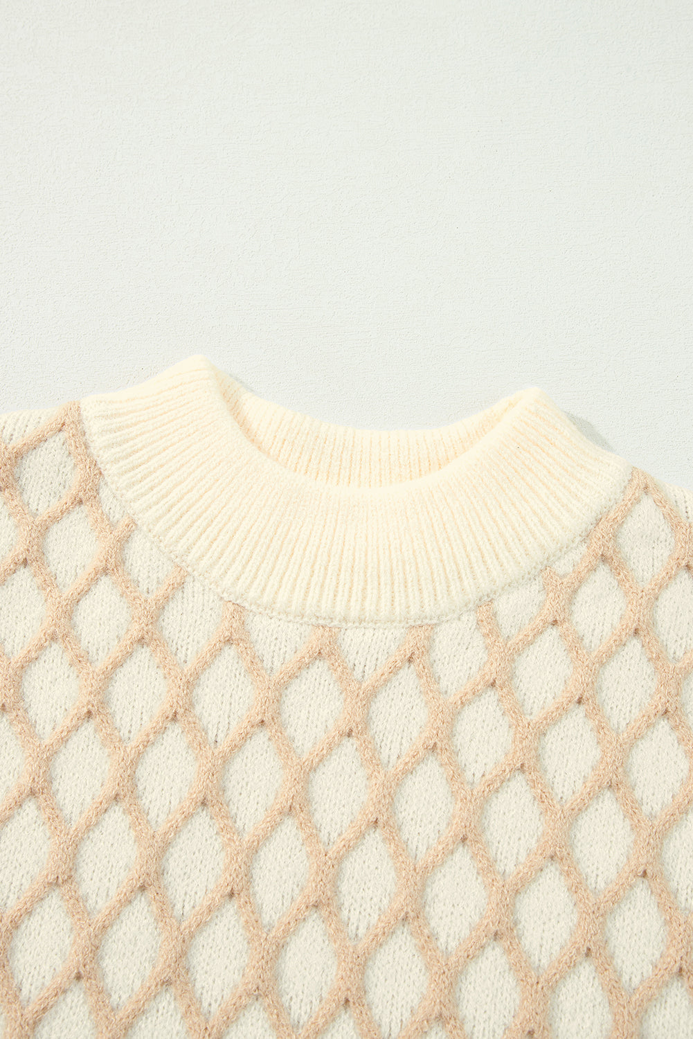 Oatmeal Diamond Knit Drop Shoulder Loose Sweater - Sweaters & Cardigans/Sweaters