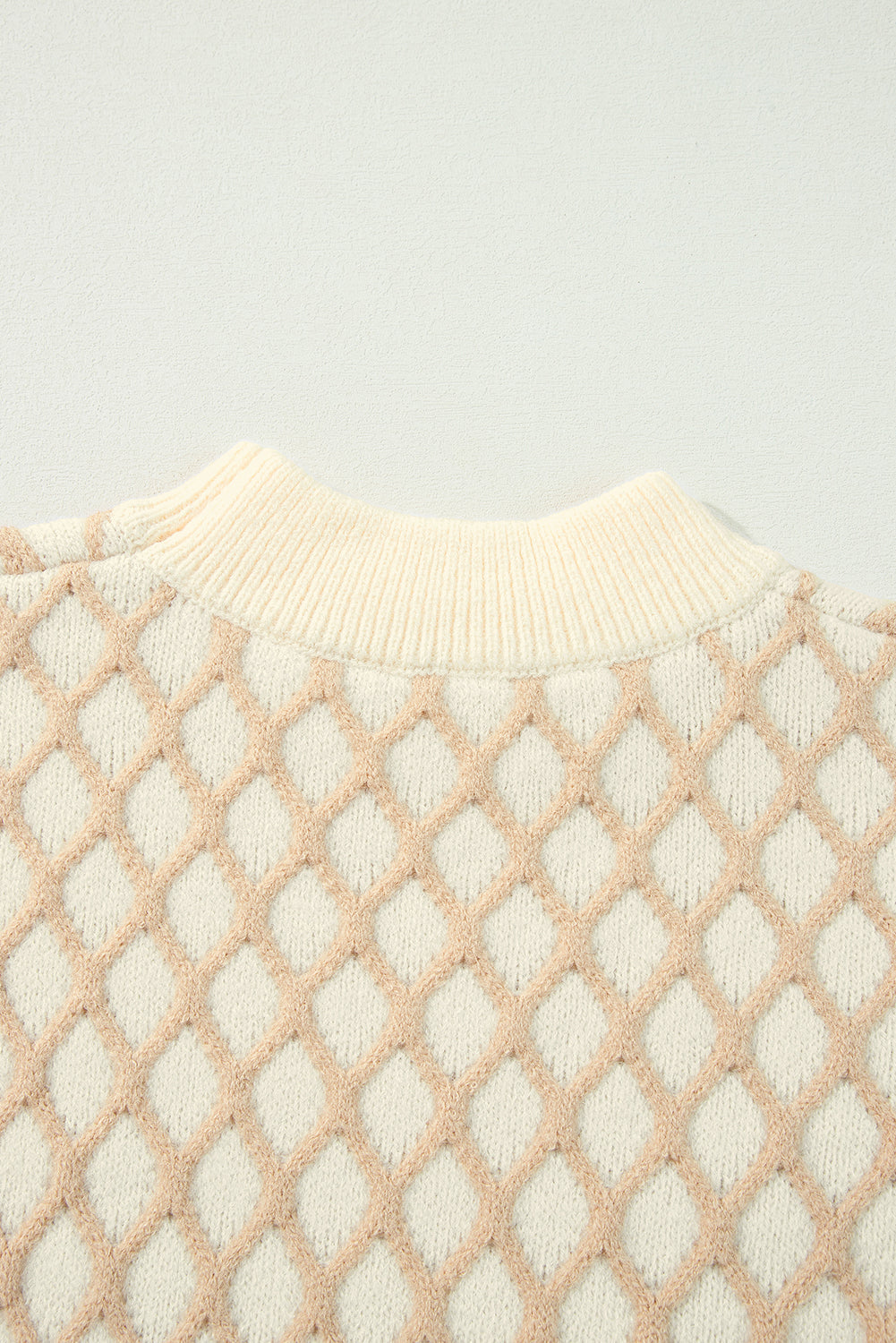 Oatmeal Diamond Knit Drop Shoulder Loose Sweater - Sweaters & Cardigans/Sweaters