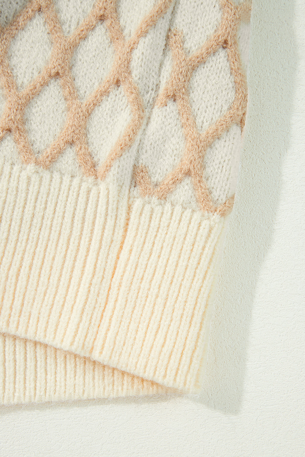 Oatmeal Diamond Knit Drop Shoulder Loose Sweater - Sweaters & Cardigans/Sweaters