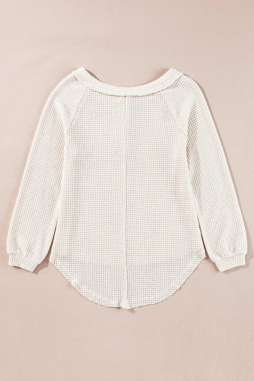 Oatmeal Waffle Knit Buttoned Front Raglan Sleeve Loose Blouse Beagle Boutique Fashion Outlet