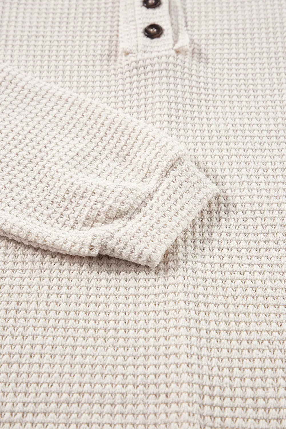 Oatmeal Waffle Knit Buttoned Front Raglan Sleeve Loose Blouse Beagle Boutique Fashion Outlet