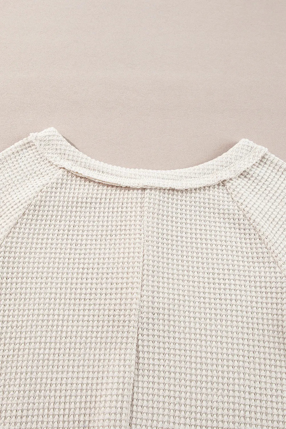 Oatmeal Waffle Knit Buttoned Front Raglan Sleeve Loose Blouse Beagle Boutique Fashion Outlet