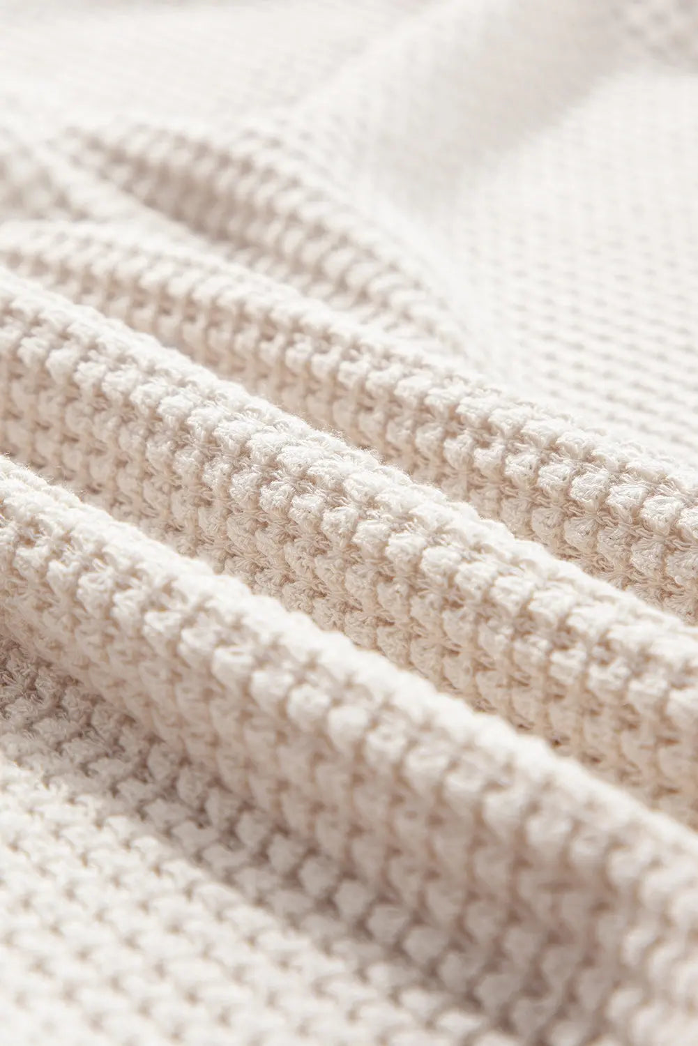Oatmeal Waffle Knit Buttoned Front Raglan Sleeve Loose Blouse Beagle Boutique Fashion Outlet
