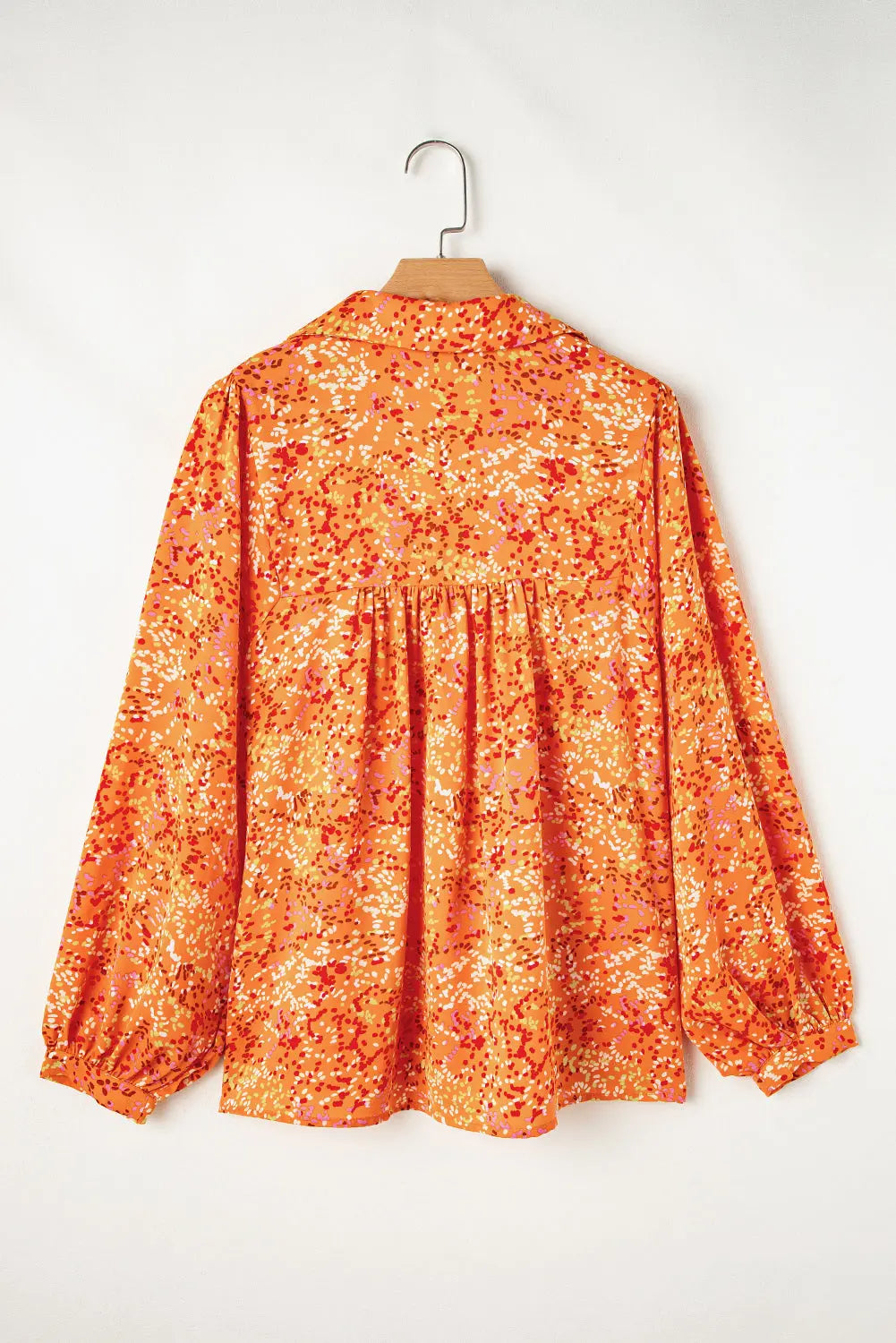 Orange Abstract Print Collared V Neck Babydoll Blouse Beagle Boutique Fashion Outlet